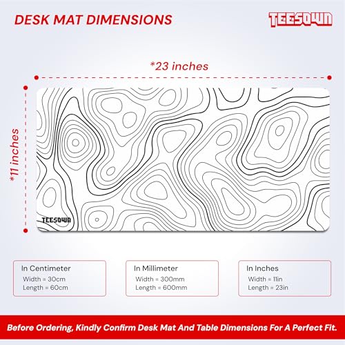 Image of White Topographical Extended Mouse Pad (11x23) for Laptop Desktop PC and Gaming Desk Mat Rubber Base Desk Pad