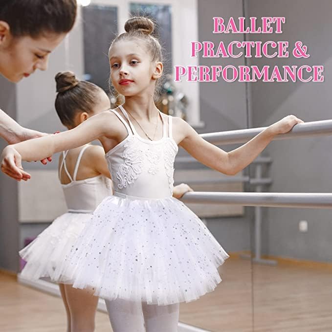 Miniatura 5 de Tutús de princesa blanco para niñas, brillante, 3 capas, falda tutú de tul con diadema de copo de nieve para disfraz de fiesta de Navidad, Blanco