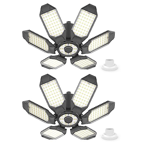 Led Garage Lights 2 Pack Garage Light 250W Super Bright Deformable Led Garage Ceiling Light With 6 Adjustable Panels Led Lights For Garage Attic Barn Basement #TOP16