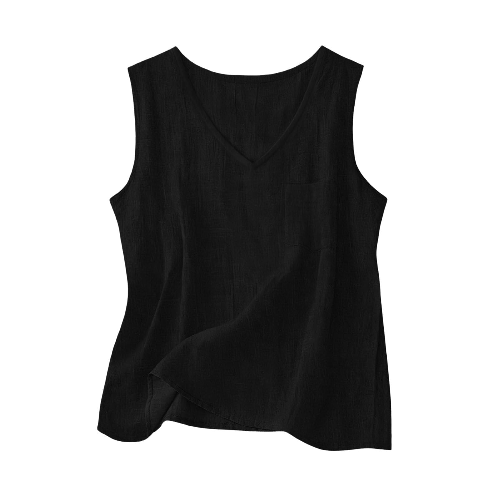 Tank Top Femme Coton et Lin Respirant Débardeur Col en V Tee Shirt sans Manche Haut Femme Maillot de Corps Décontracté Crop Top Élégant D'été Sport Hauts Couleur Unie Vêtements Chic