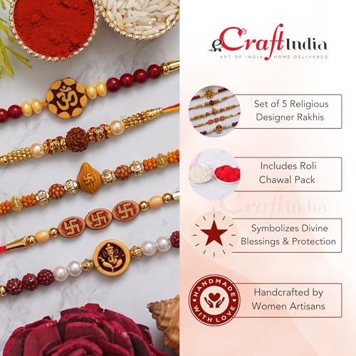 Image of eCraftIndia Golden Designer Bro Kids Rakhi with Roli Chawal Pack | Raksha Bandhan Rakhi