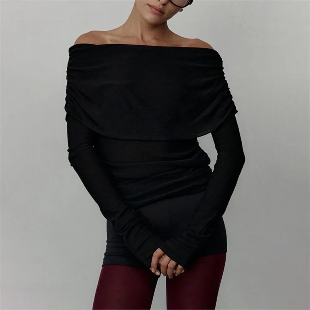 Kelsiop Maglione da donna a maniche lunghe, con spalle scoperte, vestibilità aderente, autunno inverno