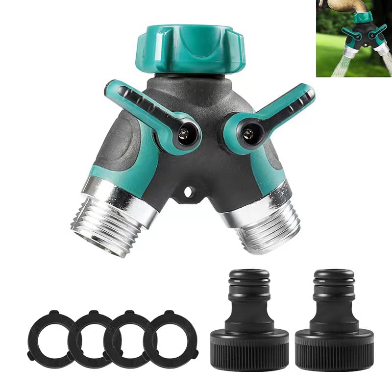 1 Piece Y Hose Splitter,2 Way Faucet Splitter 3/4 Garden Hose Splitter with 2 piece Nipple connector und 4 piece Gasket for Outdoor Gardening Hoses Y Hose Connector