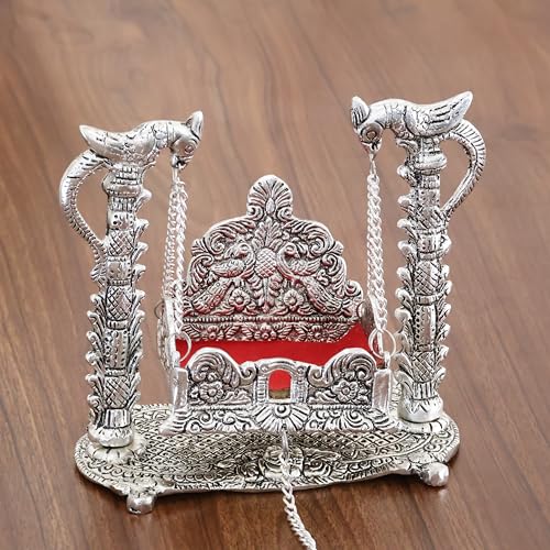 Image of KridayKraft Metal Swing Laddu Gopal Jhula,Krishna Hindola Palana,Decorative Laddu Gopal for Temple Pooja,Showpiece Figurines,Religious Idol Gift Article.