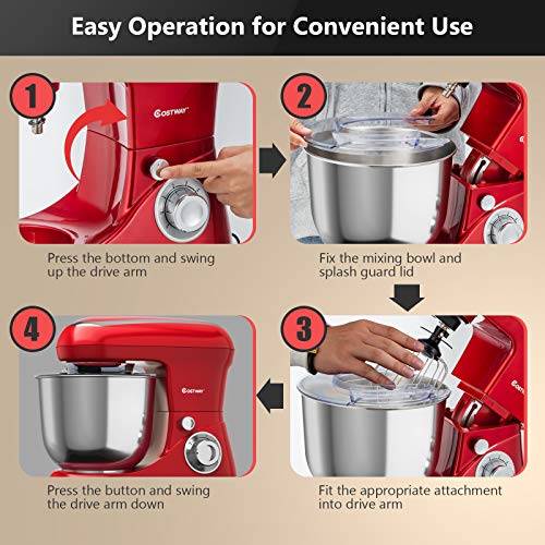 image for COSTWAY Stand Mixer, 6-Speed Tilt-Head Stand Mixer, 500W, Kitchen Elec
