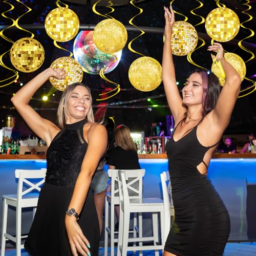 Image of 58 Pcs Gold Disco Hanging Swirls, 70s Disco Gold Ball Party Decorations Disco Ball Hanging Swirls Party Hanging Ceiling Decor for Disco Fever Party Birthday Party Wedding Favors Supplies