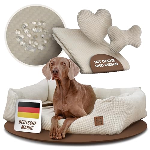 Manno Hundebett mit Memory Foam für mittelgroße & Grosse Hunde [Gratis Decke & 2 Kissen] Kuscheliges Bett für deinen Hund mit waschbarem Bezug | Hundekissen, Dog Bed, wasserabweisend & rutschfest (L)