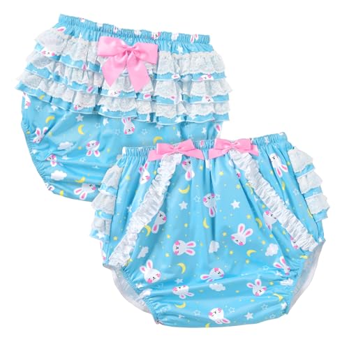 Image of LittleForBig Silky Washable Reusable Waterproof Ruffled Lace Bow Snuggle Bunny Pattern Ruffle Adult Diaper Cover M