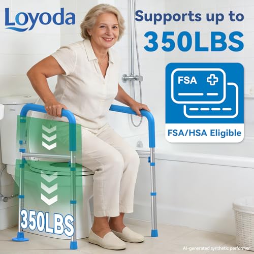 Loyoda Toilet Safety Rails for Seniors, Adjustable Height Toilet Handles for Elderly and Disabled, One-Button Width Adjustment, Foldable Handles, 350 LBS, Toilet Bars Fit Most Toilets - Image 3