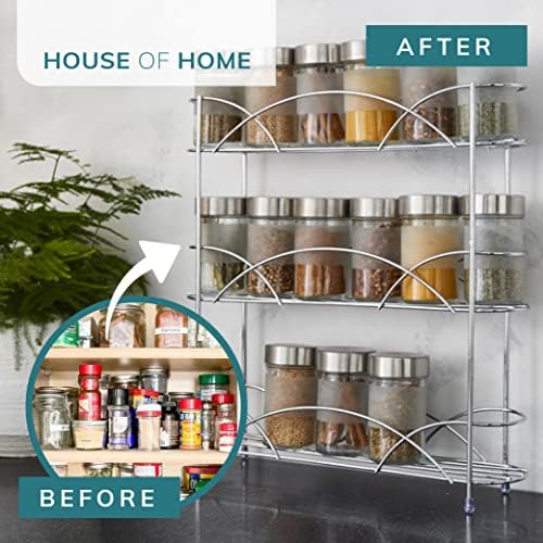 3 Tier Spice & Herb Rack - Non-Slip Free Standing Kitchen Organiser Pantry Storage - New & Improved Design - Chrome Plated