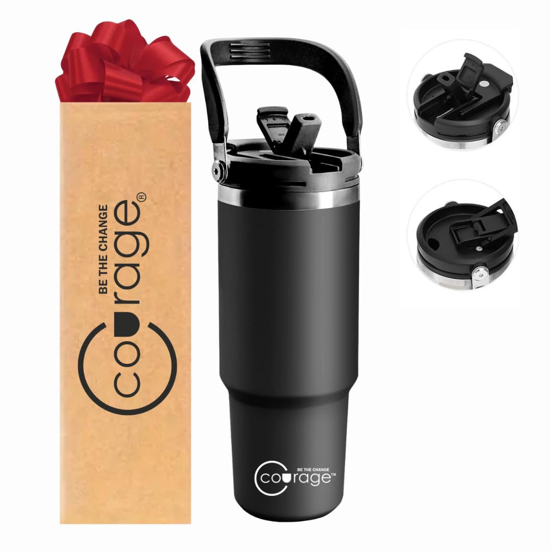 Courage – Personalized Insulated Tumbler with Handle | Custom Name & Logo | Stainless Steel Travel Mug with 2-in-1 Lid & Straw | Office | Travel & Outdoor Use