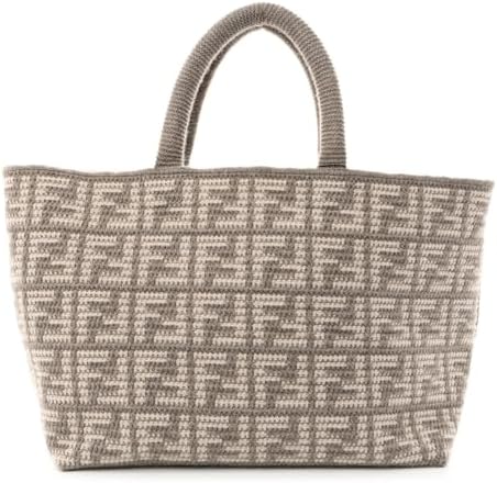 FENDI FF Tortora Gray Knitted Cashmere Wool Large Shopper Tote Ba...