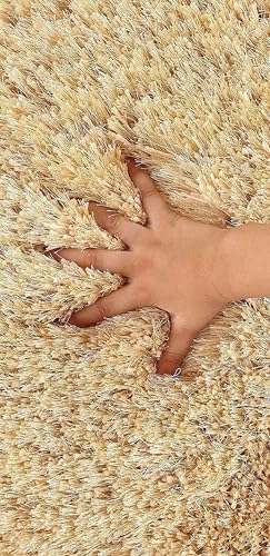 Image of Handcrafted Microfiber Cream Shaggy Carpet 5x8 Feet with Thick Soft Plush Pile, Anti Slip Backing, Ideal for Living Room, Bedroom, Hall and Home Interior Decoration