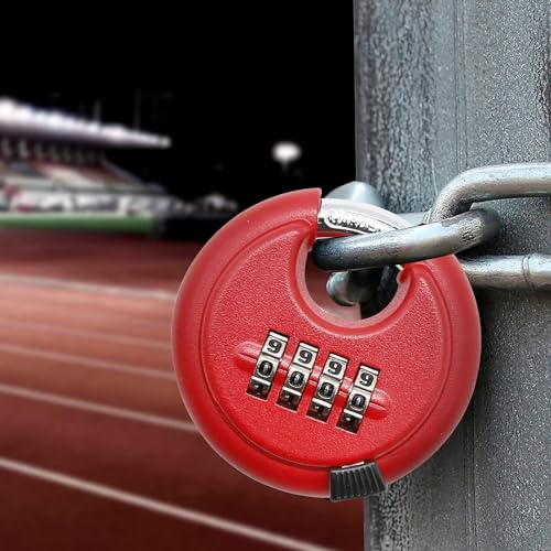 Image of Heavy Duty Combination Padlock, Large Outdoor Padlock Combination Lock 4 Digit Locker Lock Outdoor Waterproof Padlock (Alloy, RED)