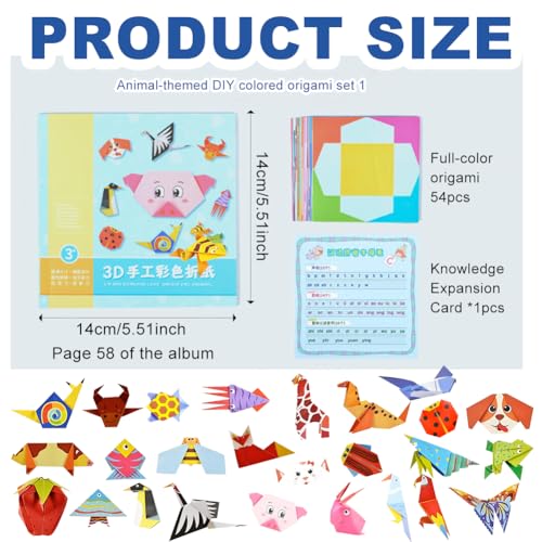 104 Sheets Origami Paper, Oragami Kit for Kids Ages 6-12 10 Year Olds, 54 Animal Patterns Projects with Guide Instruction, DIY Art and Craft Projects Activity, Ideal Gift for Childs Boys Girls