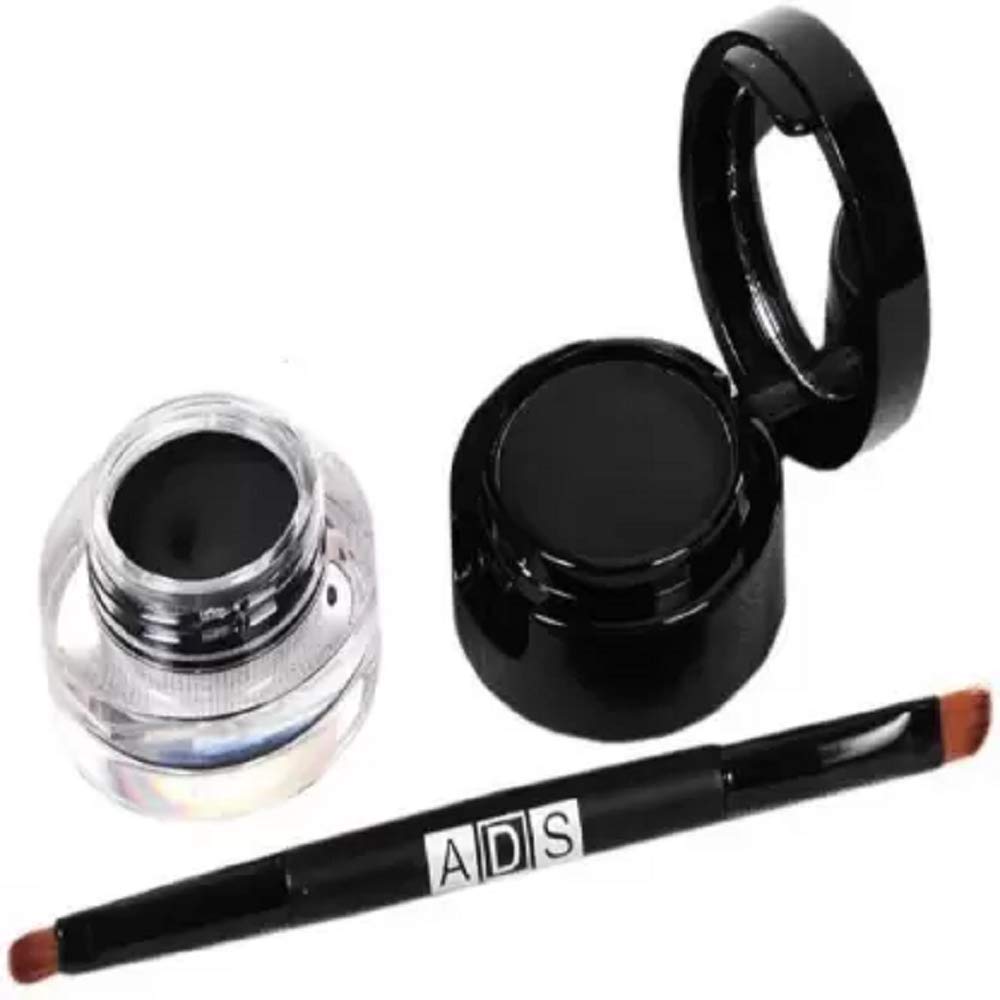 ADS Pro 2 in 1 Jet Black Waterproof Gel Kajal and Powder Cake (3+4) g = 7 g (Jet Black), Matte Finish