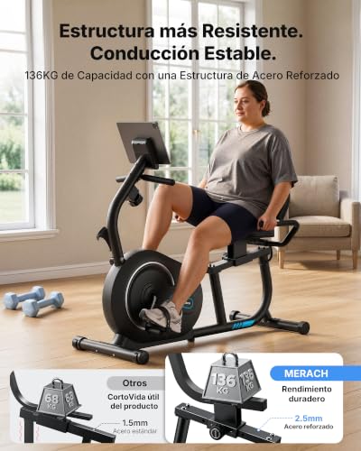 Miniatura 5 de Merach Liegeergometer Für Zuhause Mit Smart Bluetooth Und Exklusiver App-Konnektivität, Lcd, Herzfrequenz-Griff, Magnetische Liegeräder S08