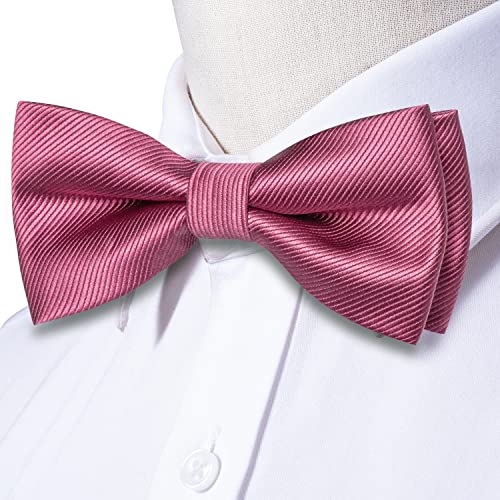 Image of Hi-Tie Men Dark Pink Mens Bow Ties Pre-Tied Pocket Square Lapel Pin Cufflinks Mens Bowtie Sets for Wedding Formal Party