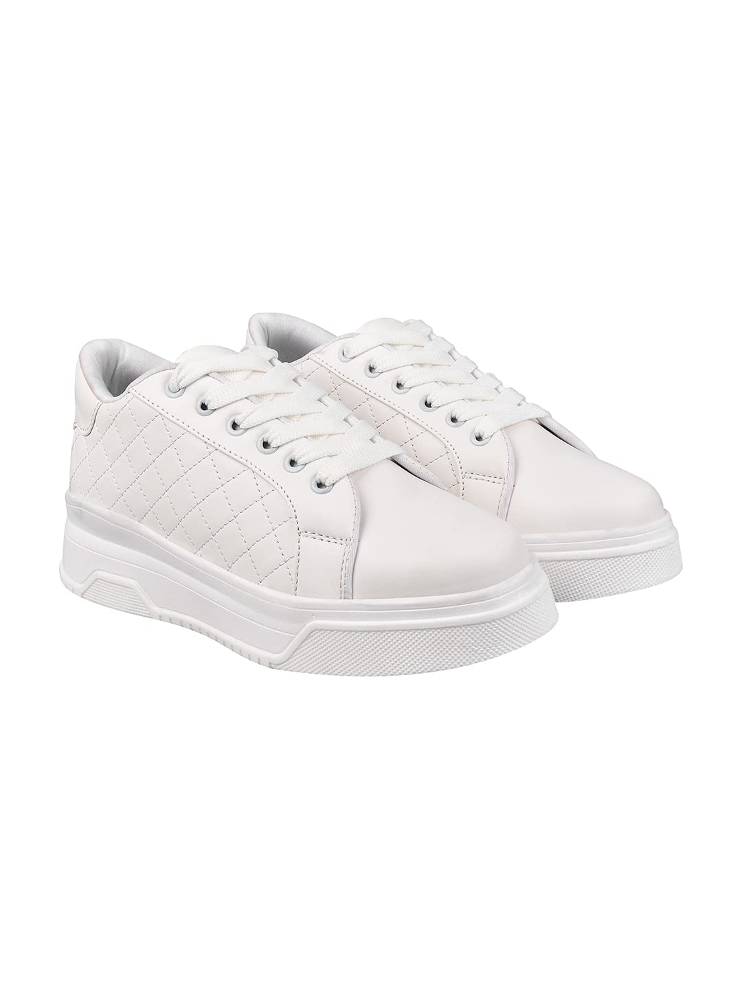 Shoetopia Quilted Detail Lace-up Sneakers for Women & Girls/A-36/White/UK7 (B0BRVFM6CC) Amazon Price History, Amazon Price Tracker