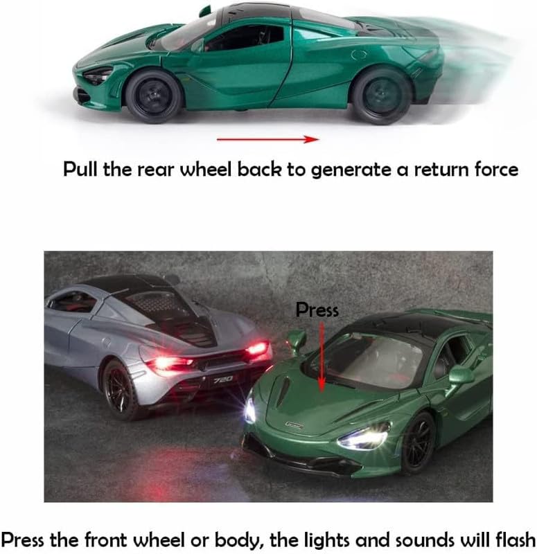 Image of Play Boy 1:32 McLaren 720s Model Diecast Metal Alloy Pullback Toy Vehicle with Openable Doors Light and Music Car for Kids (Multicolor)