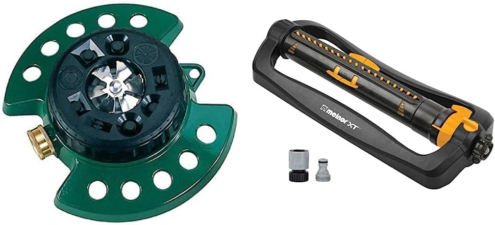 Dramm Metal Base, Green 15024 ColorStorm 9-Pattern Turret Sprinkler with Heavy-Duty Meta & XT Turbo Oscillating Sprinkler