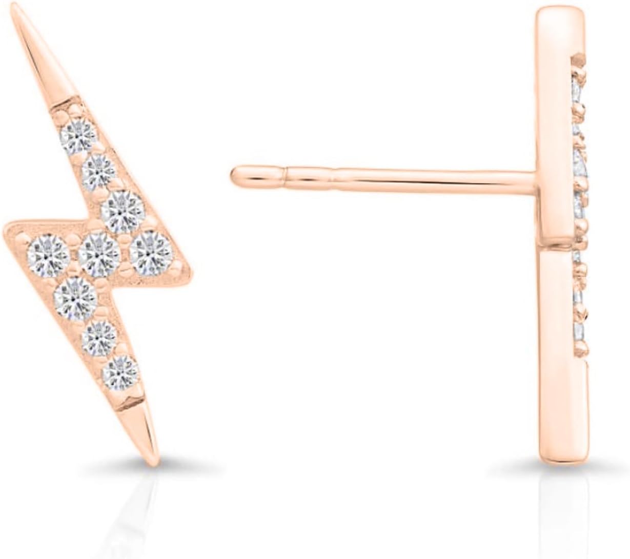 925 Sterling Silver Small Lightning Bolt CZ Stud Earrings, Butterfly Push-backings
