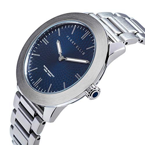 Perry Ellis Mens Waterproof Stainless Steel Watch, 46Mm Slim Line, Quartz Luminous Minimalist Fashion Wrist Watches For Men Blue Dial 03002-02 #TOP1