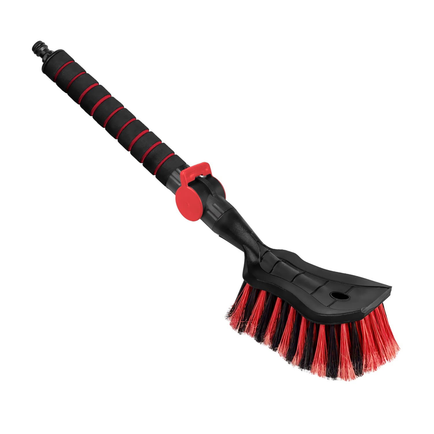 ToM PaR Washing Brush, Water Brush, Car Wash Brush with Water Connection, Quick Release for Water Valve, Densely Arranged Bristles, Comfortable Handle, Length: 54 cm, Red
