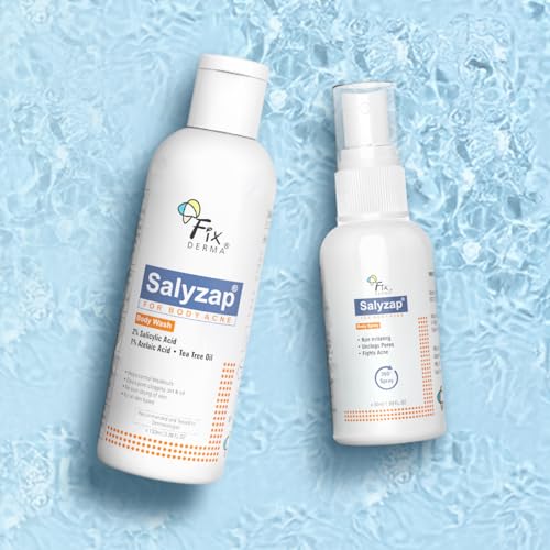 Image of Fixderma Salyzap 2% Salicylic Acid Body Wash + Acne Body Spray Combo | Body & Back Acne Prone Skin | Helps in Control Breakouts, Unclogs Pores | Deep Cleansing | Exfoliating Bodywash Spray - 150ml