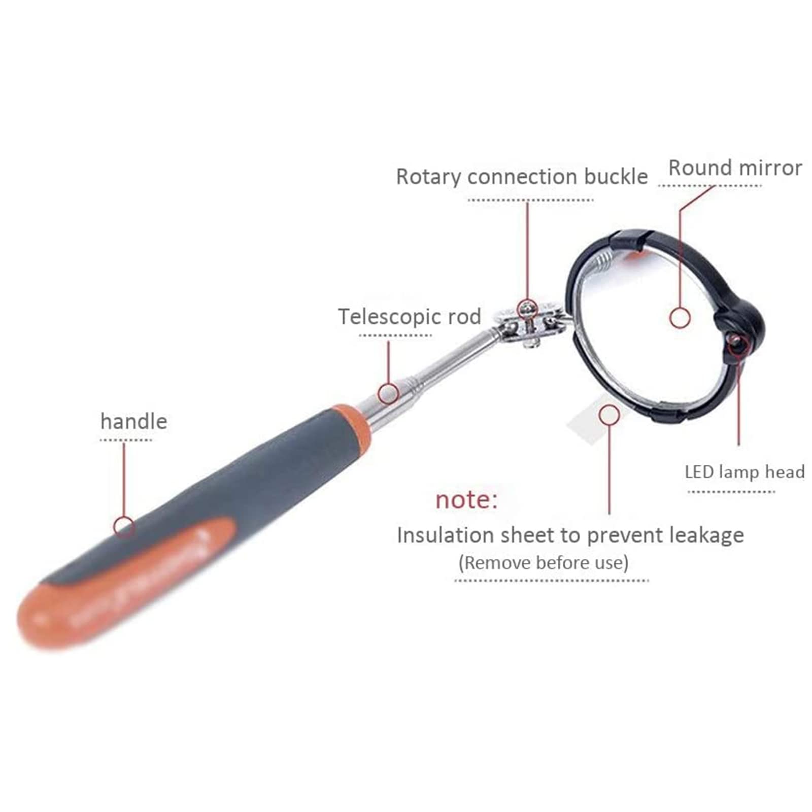 Espejos de inspección telescópicos Espejo de inspección de vehículos, Reparación Ajustable Chasis de vehículos Espejo de inspección telescópico con luz LED Rotación de 360 °, Diáme