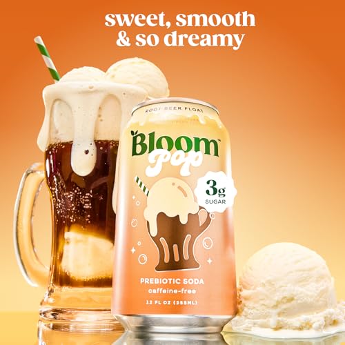 Image of Bloom Pop Prebiotic Soda 12 Pack, Rootbeer Float Flavor, 12oz Cans | Prebiotic Soda for Gut Health, Low Calorie Soda, No Caffeine, Healthy Soft Drink Alternative