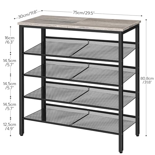 Image of HOOBRO Shoe Rack for Entryway, 5-Tier Shoe Organizer with Adjustable Mesh Shelves, 16-20 Pairs of Shoes, Spacious Floor Mount, Metal, Industrial, Shoe Shelf for Closet, Greige BG12XJ01