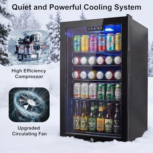 Image of 20 Inch Beverage Refrigerator, Mini Fridge with Glass Door for Soda Beer-130 Can Small Fridge for Home Office Bar, 3.4 Cu.Ft Drink Cooler with Reversible Door, Digital Temperature Control,Black