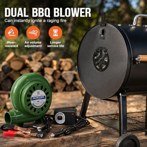 Image of 80W Electric Air Blower Fan with Stand & Speed Controller for BBQ & Coal Forge, Heavy Duty Metal Fire Blower, Indian Plug 220-240V AC for Blacksmith Furnace, Tandoor & Camping