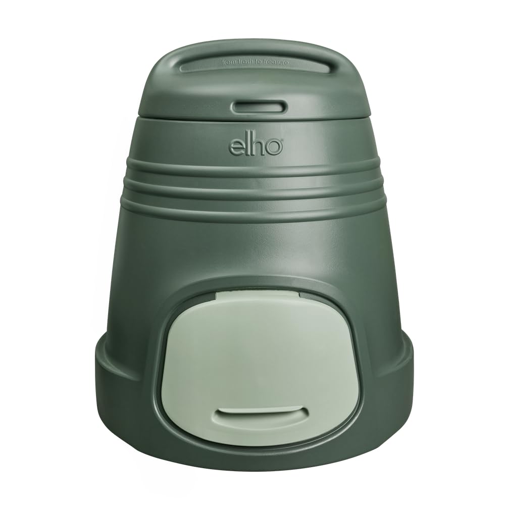 Elho Green Basics kompostownik ogrodowy, 200 l, 100% plastik z recyklingu, Ø dł. 66,6 x szer. 65,0 x wys. 72,5 cm, zielony/zielony liściasty