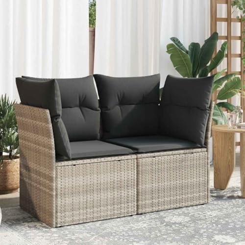 INLIFE Gartensofa mit Kissen 2-Sitzer Hellgrau Poly Rattan,Möbel,Gartenmöbel,Gartensitzmöbel,Gartensofas,Grau,19.8 KG,366192