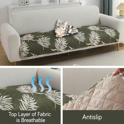 Image of HOKIPO Printed Waterproof + Anti-Slip + Quick Dry Sofa Seat Mats, Palm Leaves Olive - Length 110cm (AR-5230-P8)