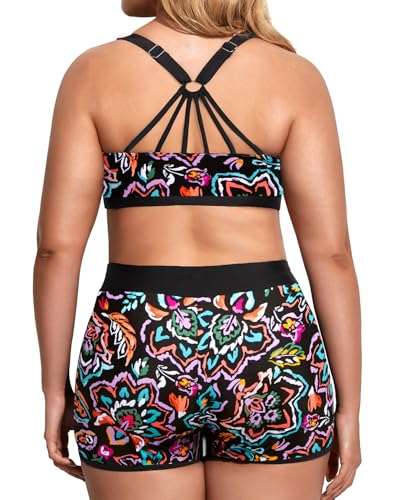 Image of Holipick Women Plus Size Swimsuits - Athletic 3 Piece Tankini with Shorts