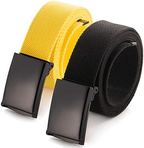 Cut To Fit Canvas Web Belt Size Up to 52" with Flip-Top Solid Black Military Buckle (16 Color and Combo Pack Options)