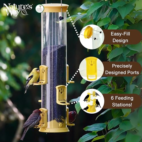 Nature's Way Large Plastic Thistle Tube Bird Feeder for Wild Birds and Outdoor Décor, 2.1 Quart Capacity, Six Ports, Easy-Clean Design, Yellow by Nature's Way - Image 4