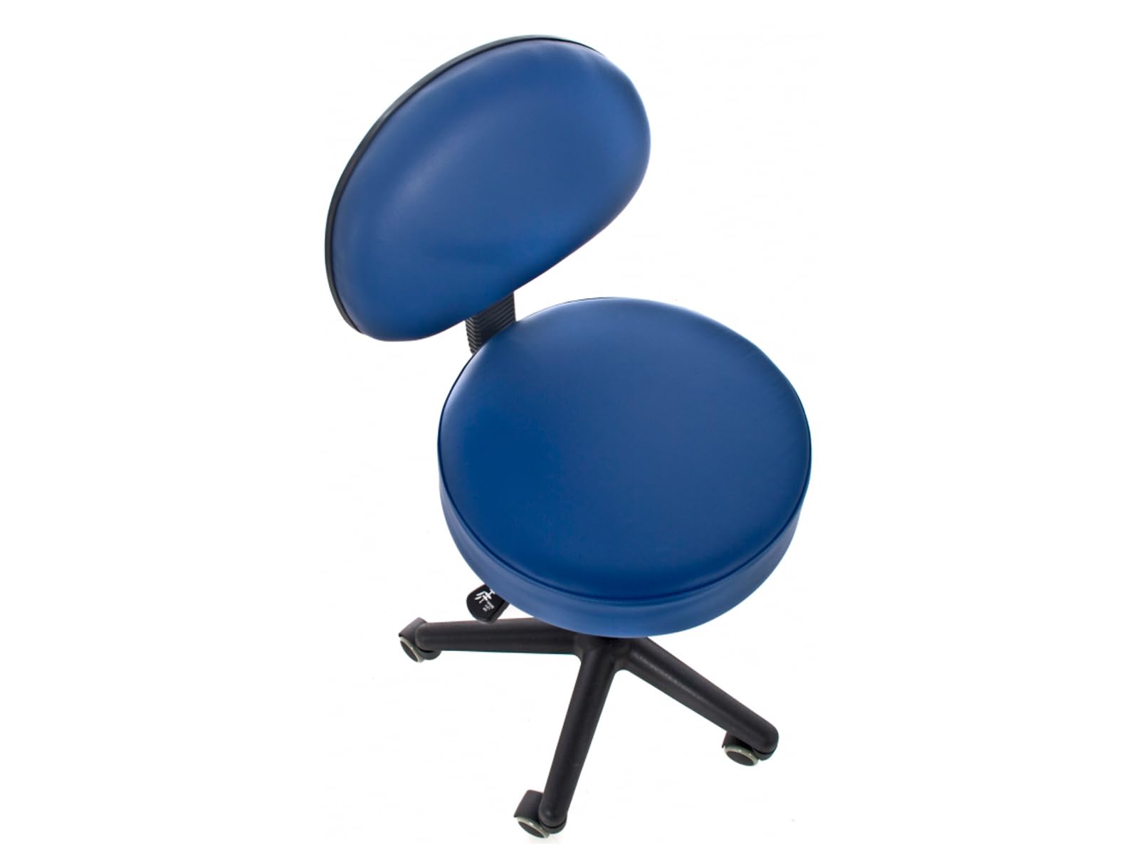 QUIRUMED Taburete con Respaldo, elevación a Gas, con 5 Ruedas, Color Negro, tapizado en Polipiel, Relleno de Alta Densidad, Altura Regulable, hasta 135 kg