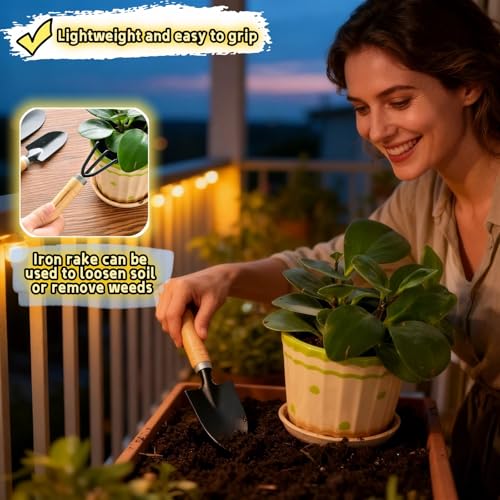 Set mini de herramientas para jardinería interior 3 piezas miniatura 4