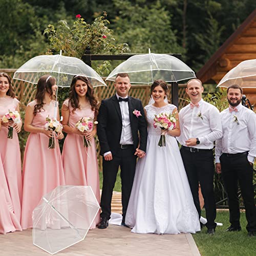 12 Pack Clear Umbrella Wedding Style Stick Umbrellas Large Canopy Windproof Transparent Stick Umbrellas Wedding Rain Transparent Umbrellas Bulk Auto Open J Hook Handle (White Edge Silver Handle) #TOP2