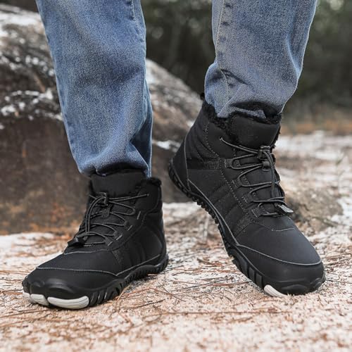 Image of Men's and Women's Barefoot Hiking Boots | Zero Drop Winter Snow Boots with Wide Toe Box | Slip-On Waterproof Ankle Booties | Minimalist Five-Finger Sneakers for Outdoor Hiking and Walking