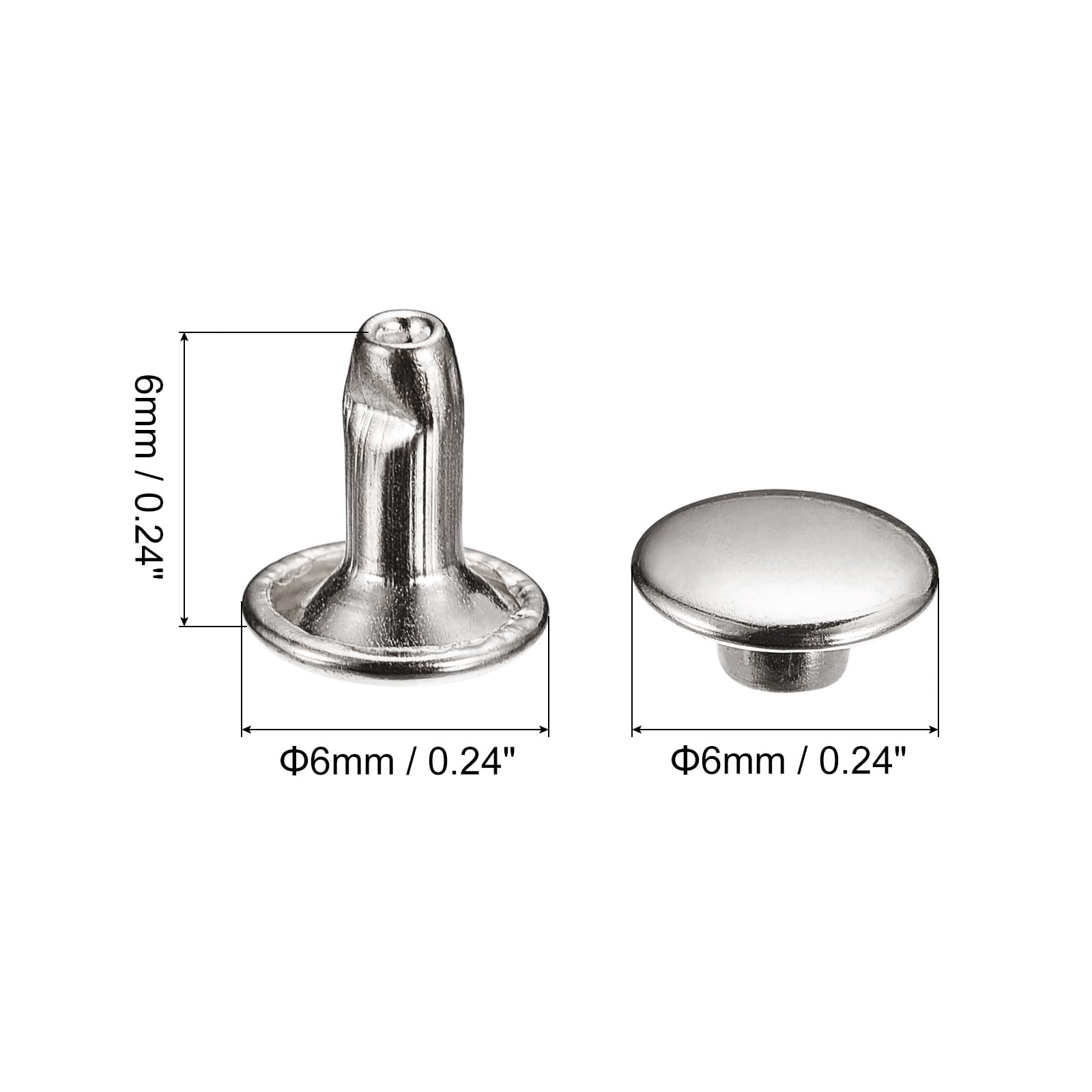 QUARKZMAN 100 Rivetti in Pelle 6x6mm Doppia Testa Metallici Argento per Riparazione Fai da Te