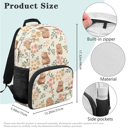 Cute Girls Backpack Set Cute Capybara School Backpacks for Girls Schoolbag Sets with Lunch Box Water Bottle Sleeve Bag Casual Lightweight Daypack for School3