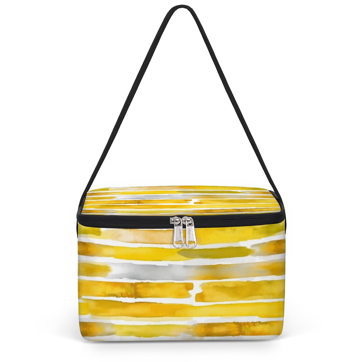 GzLeyigou Yellow Watercolor Lunch Bags for Women Men 9 Cans, Hot & Cold Food Delivery Bag Insulated Grocery Bag Insulated Lunch Box Abstract Stripes Cooler Bag for Office Work Picnic Beach