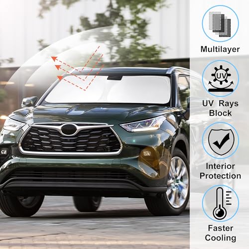 Image of Windshield Sun Shade Front Sunshade Foldable Sun Visor Protector Custom Fit 2020-2024 2025 2026 Toyota Highlander Accessories Keep Your Car Cooler