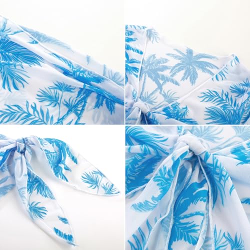 Image of GRACE KARIN Girls Bathing Suit Adjustable Taniki Swimsuit Tie Front 4 Piece Bikini Set with Kimono Cover Up 6-14