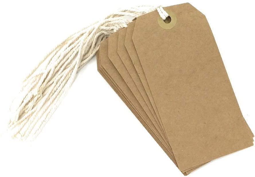 Brown/Manilla Pre Strung Luggage Tags Paper Gift Labels Price Tags 12 x 6 cm | Plain Card Tags | Blank Tie on Labels Rectangle Card Christmas Gifts Decorations Craft Tags (300)
